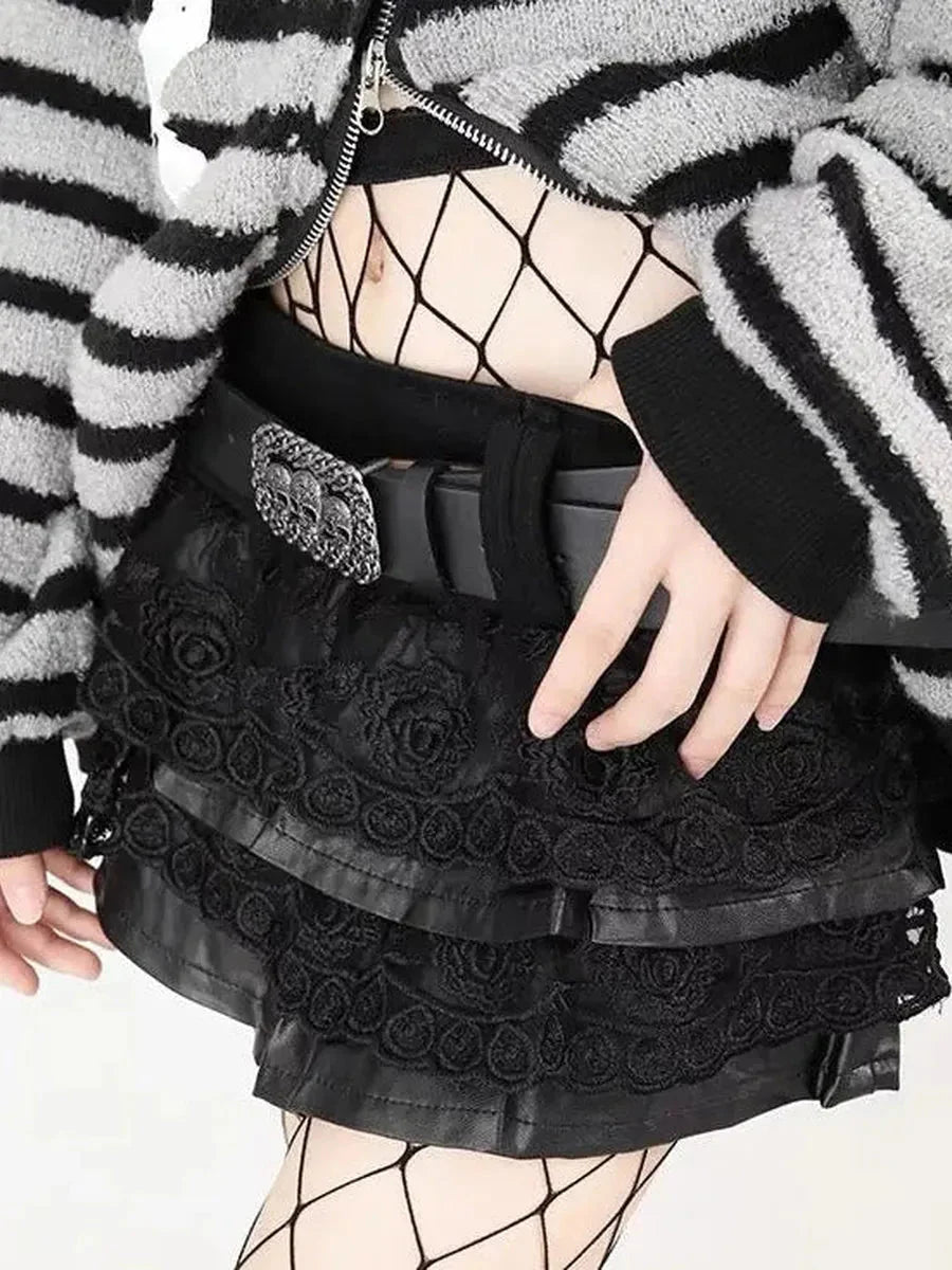Skull Belt Pu Leather Skirt J895267
