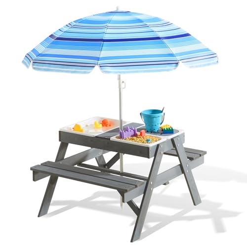 3-in-1 Kids Picnic Table with Umbrella A11721