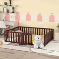 Twin Size Solid Wood Floor Bed Frame with Fence and Door K40139