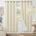 Cream 100% Blackout Faux Linen Curtains 84 Inch Length 2 Panels Set H119674
