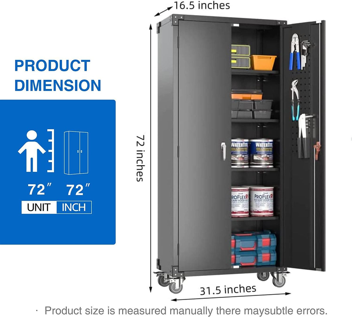 72" Steel Storage Cabinet with 2 Locking Doors and 4 Adjustable Shelves (Black) X6906