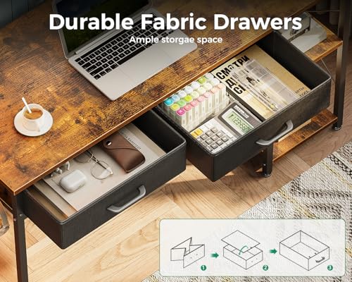 40 Inch White Small Computer Desk With Drawers & Power Outlet W5703
