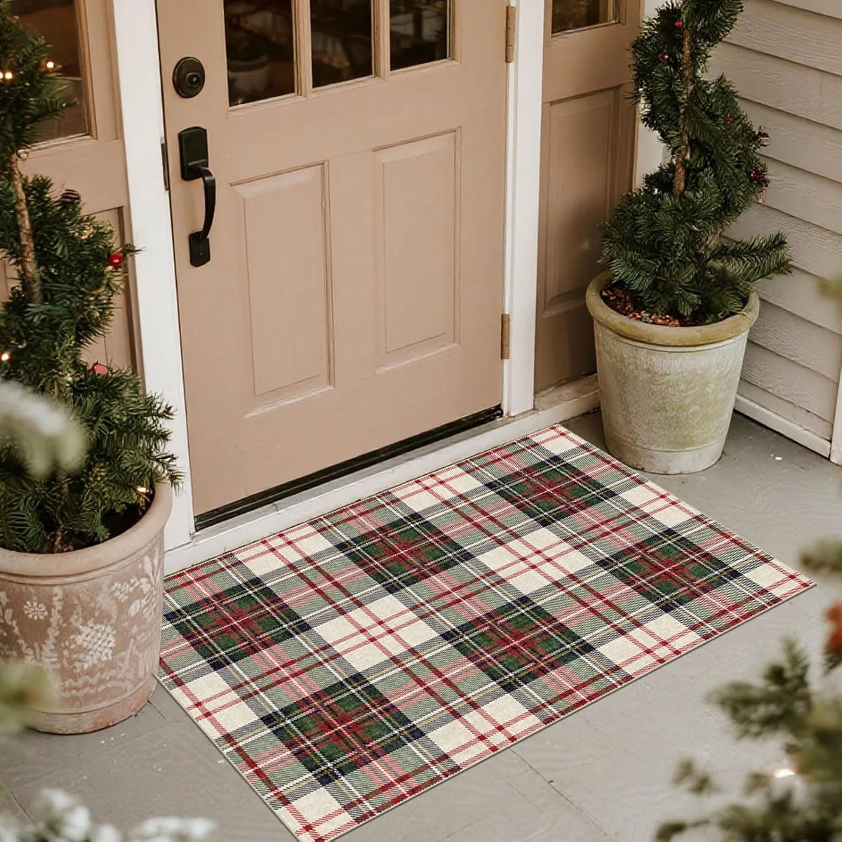 Christmas 3x5 Washable Non-Slip Tartan Plaid Entry Rug Q712
