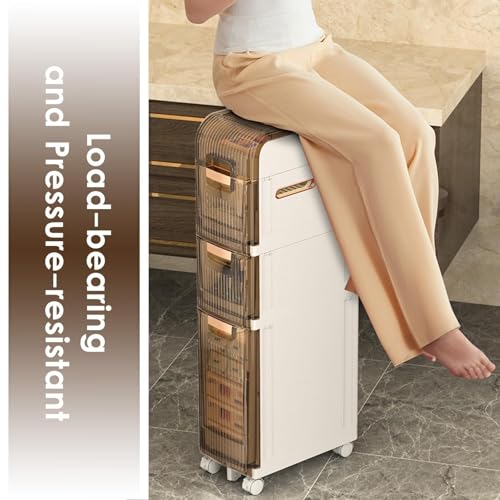 Narrow Bathroom Floor Storage Cabinet with Multi-layer Drawers Universal Wheels, Tall Slim Storage Unit Free Standing Storage Cabinet I926