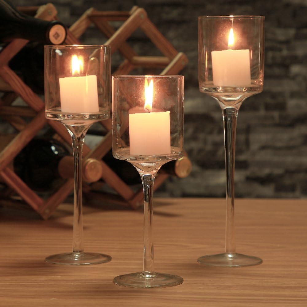 Set of 3 Clear Glass Candle Holders V89259