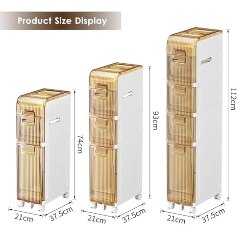 Narrow Bathroom Floor Storage Cabinet with Multi-layer Drawers Universal Wheels, Tall Slim Storage Unit Free Standing Storage Cabinet I926