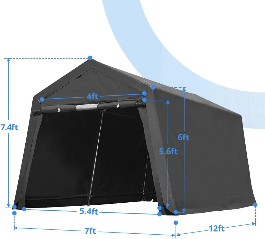 10x10 ft Heavy Duty Portable Canopy Storage Shelter Carport with 2 Roll up Zipper Doors & Vents V906436