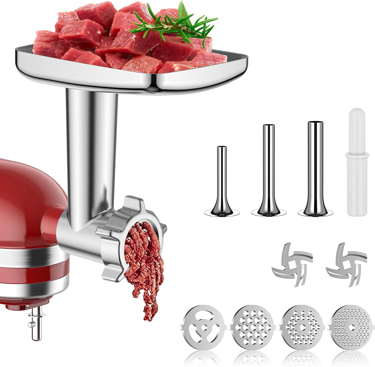 Meat Grinder Attachment for Kitchenaid Stand Mixers with 4 Grinding Plates, 3 Sausage Stuffer Tubes, 2 Grinding Blades I5137