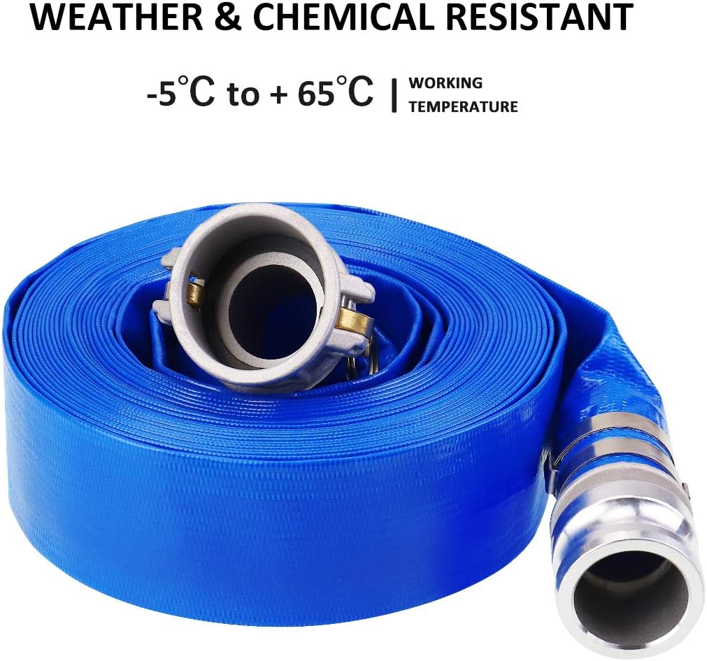 Blue 50FT PVC Lay Flat Discharge Hose with Camlock Fittings T107837