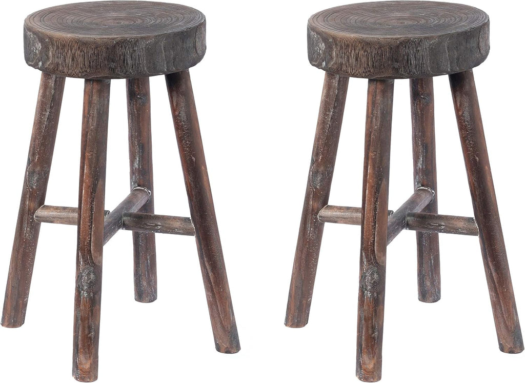 Antique Round Wooden Stools Set of 2 S671