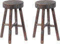 Antique Round Wooden Stools Set of 2 S671