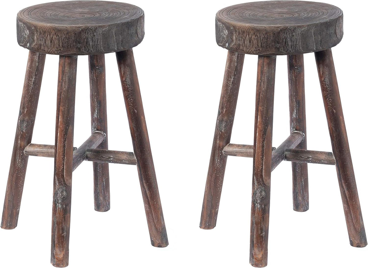 Antique Round Wooden Stools Set of 2 S671