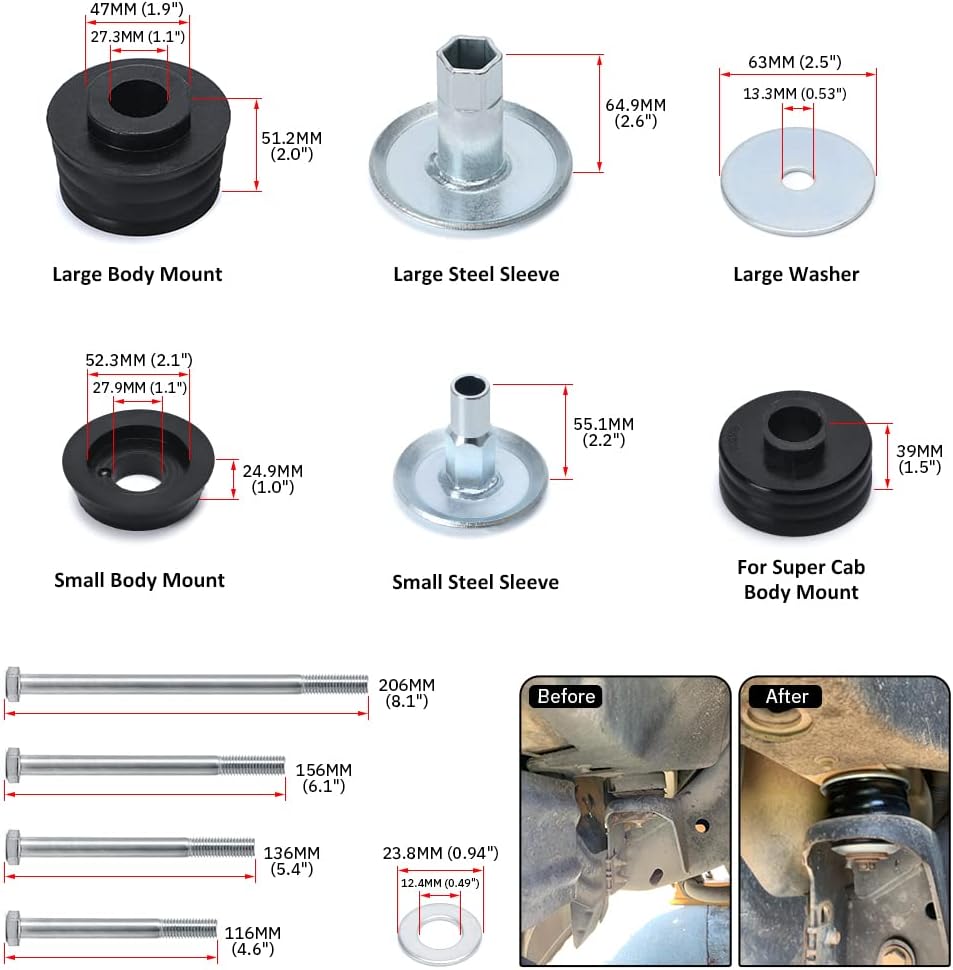 Polyurethane Cab & Body Mount Bushing Kit with Steel Sleeves & Hardware V86386