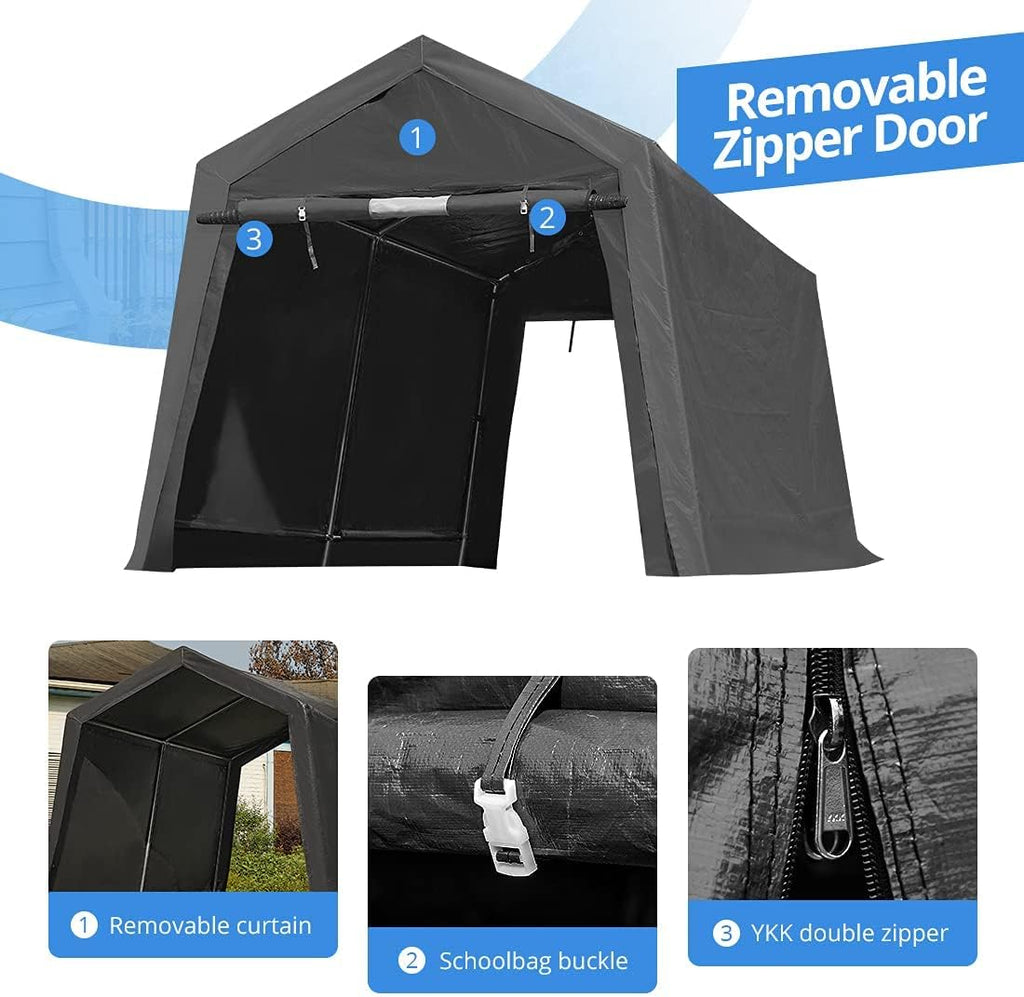 10x10 ft Heavy Duty Portable Canopy Storage Shelter Carport with 2 Roll up Zipper Doors & Vents V906436