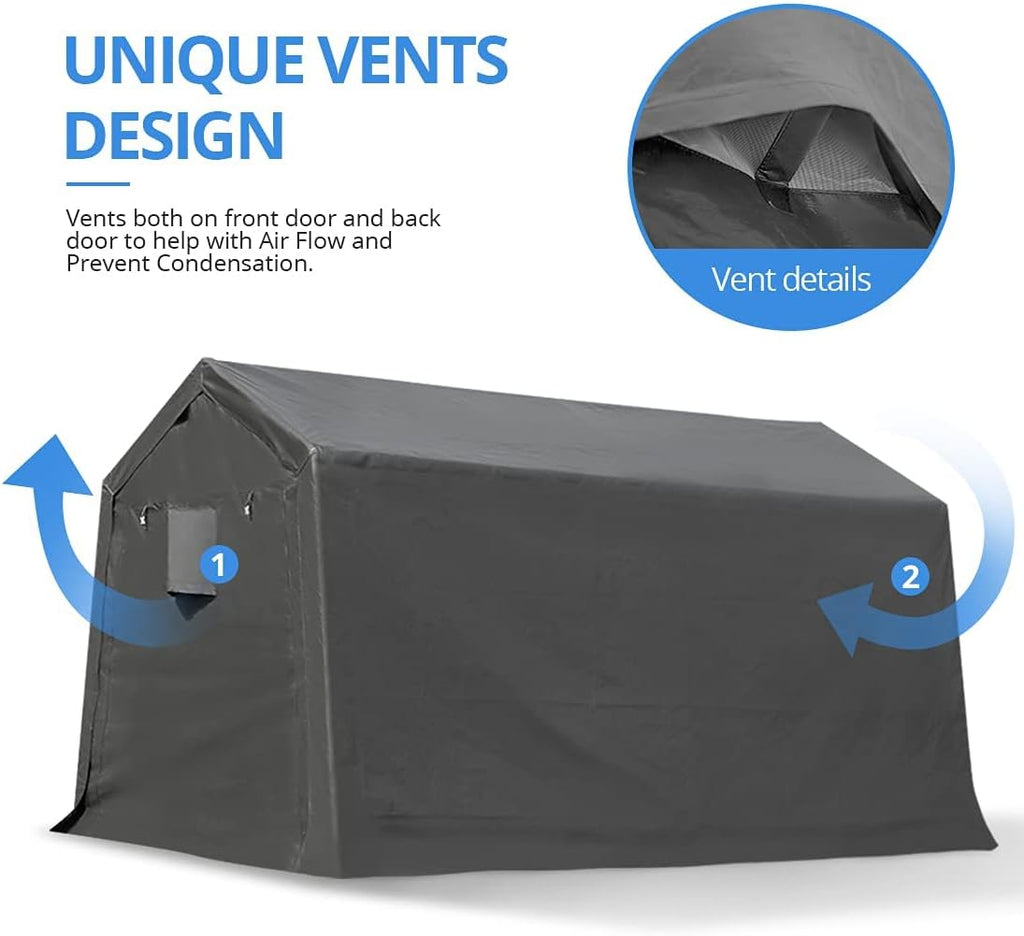 10x10 ft Heavy Duty Portable Canopy Storage Shelter Carport with 2 Roll up Zipper Doors & Vents V906436