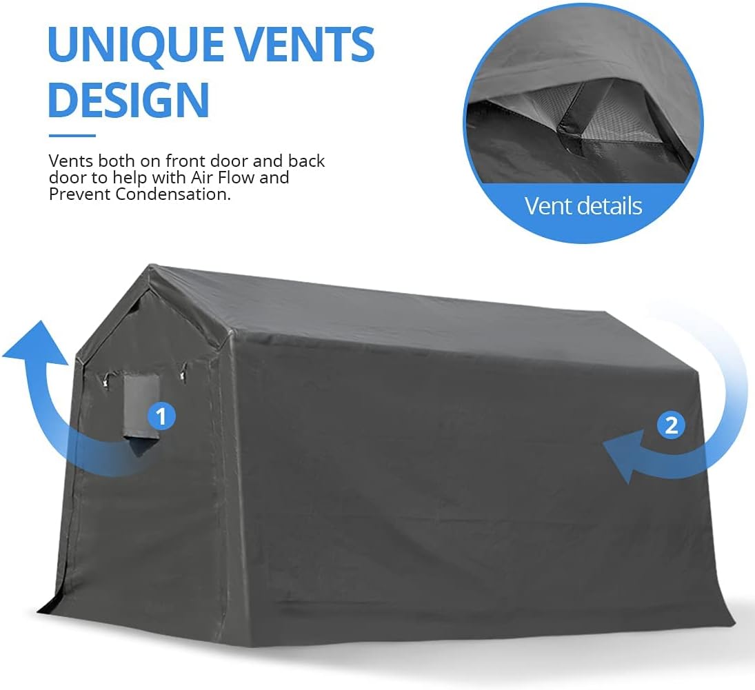 10x10 ft Heavy Duty Portable Canopy Storage Shelter Carport with 2 Roll up Zipper Doors & Vents V906436