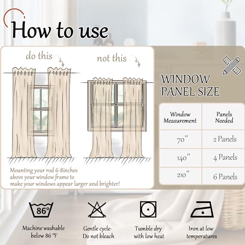 Cream 100% Blackout Faux Linen Curtains 84 Inch Length 2 Panels Set H119674