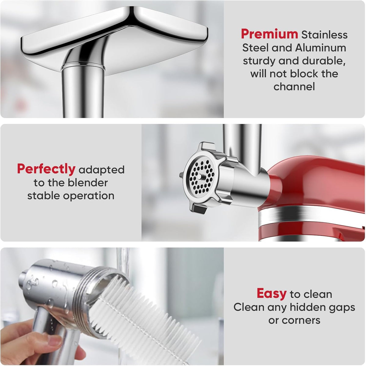 Meat Grinder Attachment for Kitchenaid Stand Mixers with 4 Grinding Plates, 3 Sausage Stuffer Tubes, 2 Grinding Blades I5137