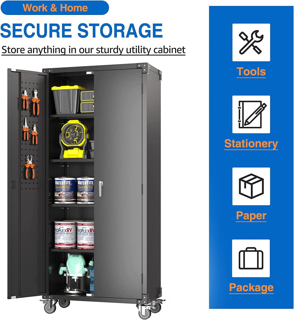72" Steel Storage Cabinet with 2 Locking Doors and 4 Adjustable Shelves (Black) X6906