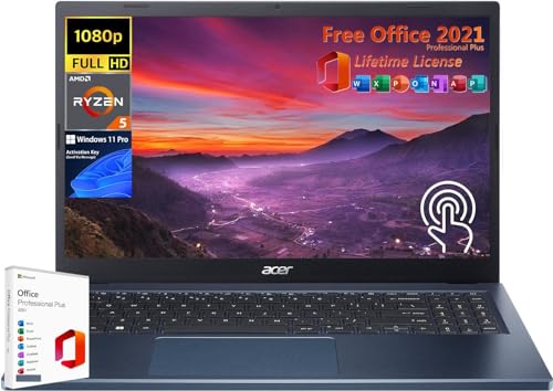 15.6" FHD IPS Touchscreen Laptop with AMD Ryzen 5 7520U, 8GB DDR5 RAM, 1TB SSD K43212