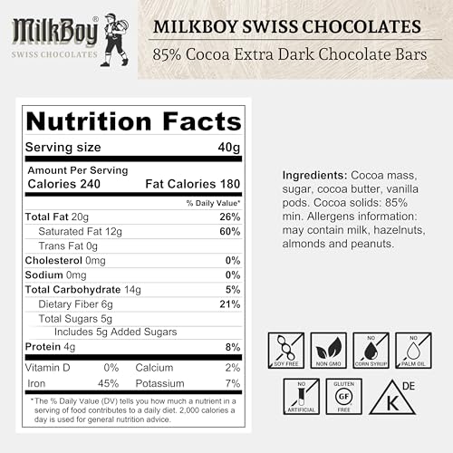 85% Cocoa Swiss Dark Chocolate, 3.5 oz, 5 Pack T891129