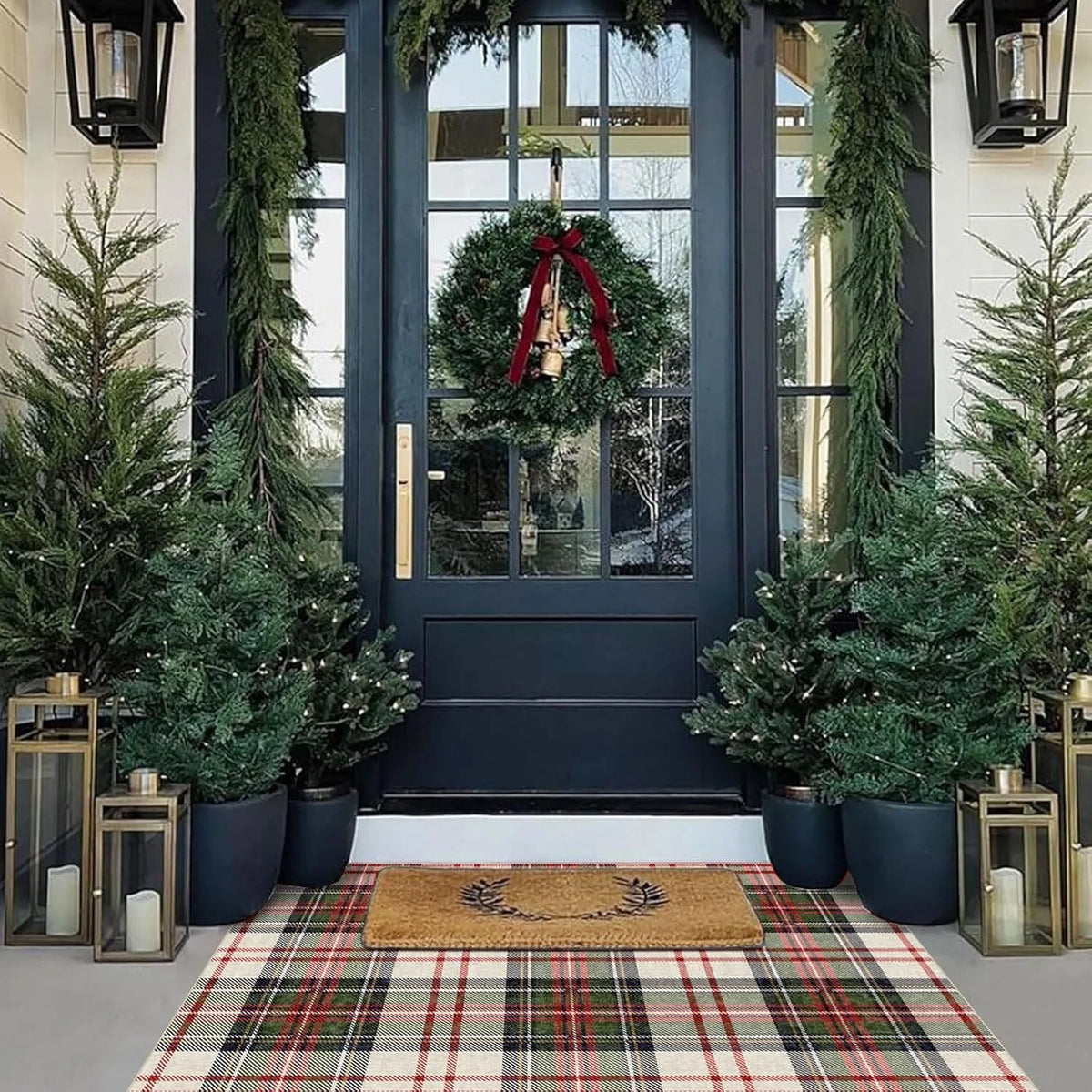 Christmas 3x5 Washable Non-Slip Tartan Plaid Entry Rug Q712