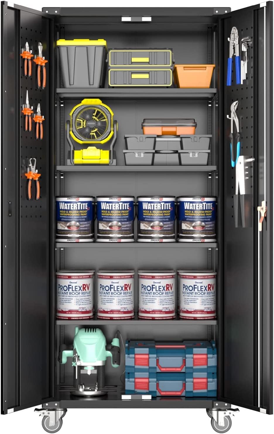 72" Steel Storage Cabinet with 2 Locking Doors and 4 Adjustable Shelves (Black) X6906