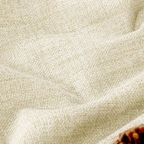 Cream 100% Blackout Faux Linen Curtains 84 Inch Length 2 Panels Set H119674