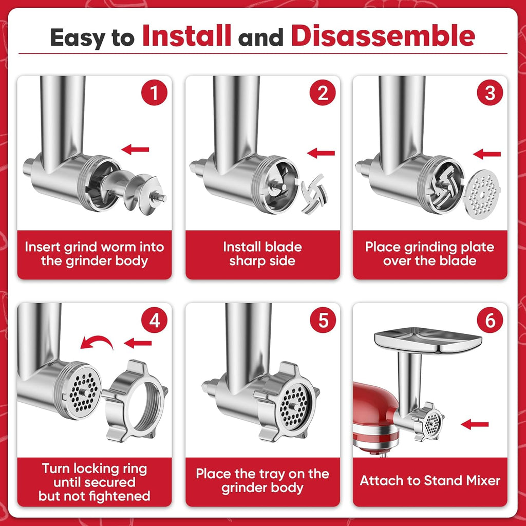Meat Grinder Attachment for Kitchenaid Stand Mixers with 4 Grinding Plates, 3 Sausage Stuffer Tubes, 2 Grinding Blades I5137