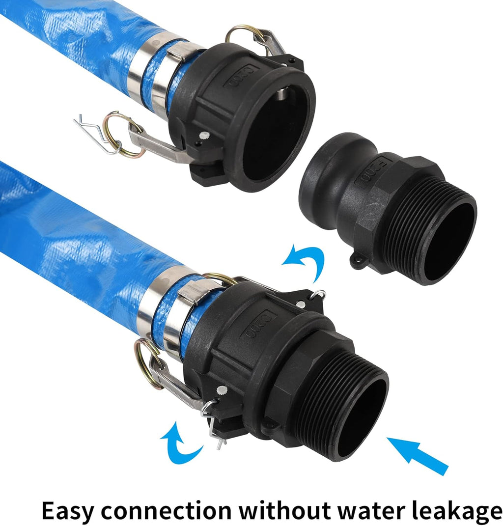 Blue 50FT PVC Lay Flat Discharge Hose with Camlock Fittings T107837