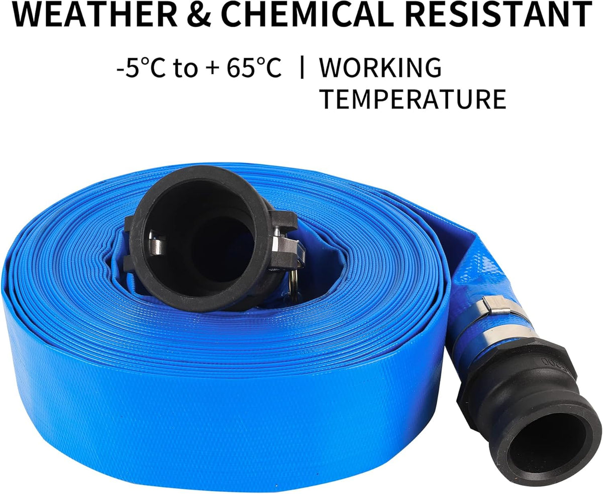 Blue 50FT PVC Lay Flat Discharge Hose with Camlock Fittings T107837