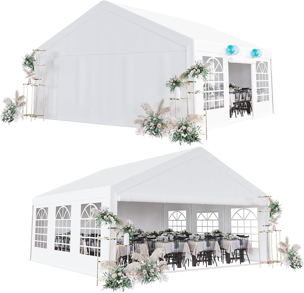20 x 20 FT White Outdoor Party Tent Canopy with Removable Sidewalls & 3 Storage Bags L9136