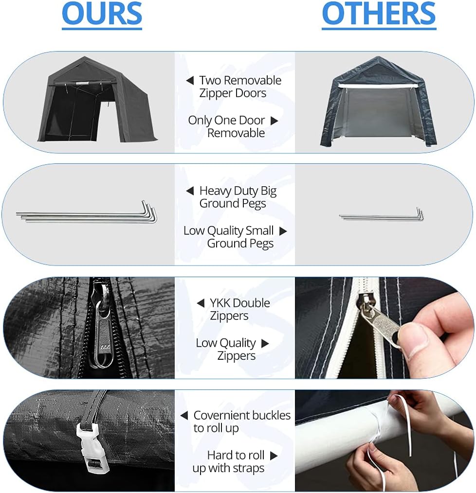 10x10 ft Heavy Duty Portable Canopy Storage Shelter Carport with 2 Roll up Zipper Doors & Vents V906436