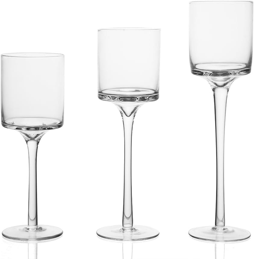 Set of 3 Clear Glass Candle Holders V89259