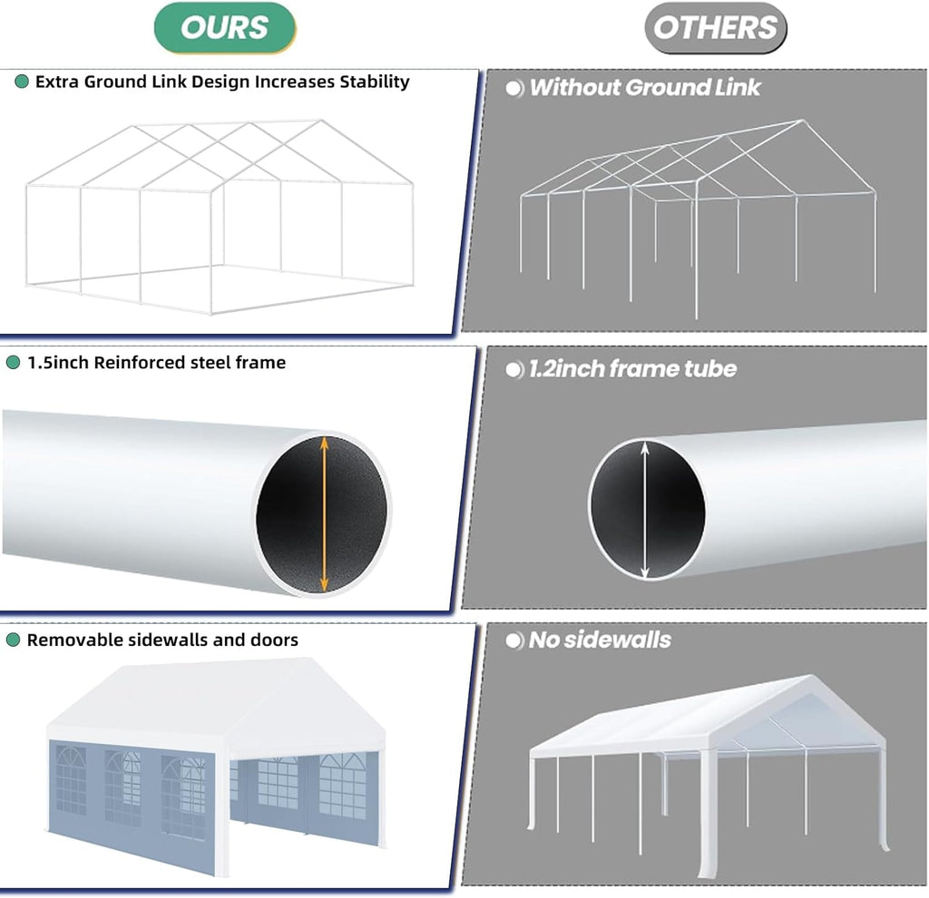 20 x 20 FT White Outdoor Party Tent Canopy with Removable Sidewalls & 3 Storage Bags L9136