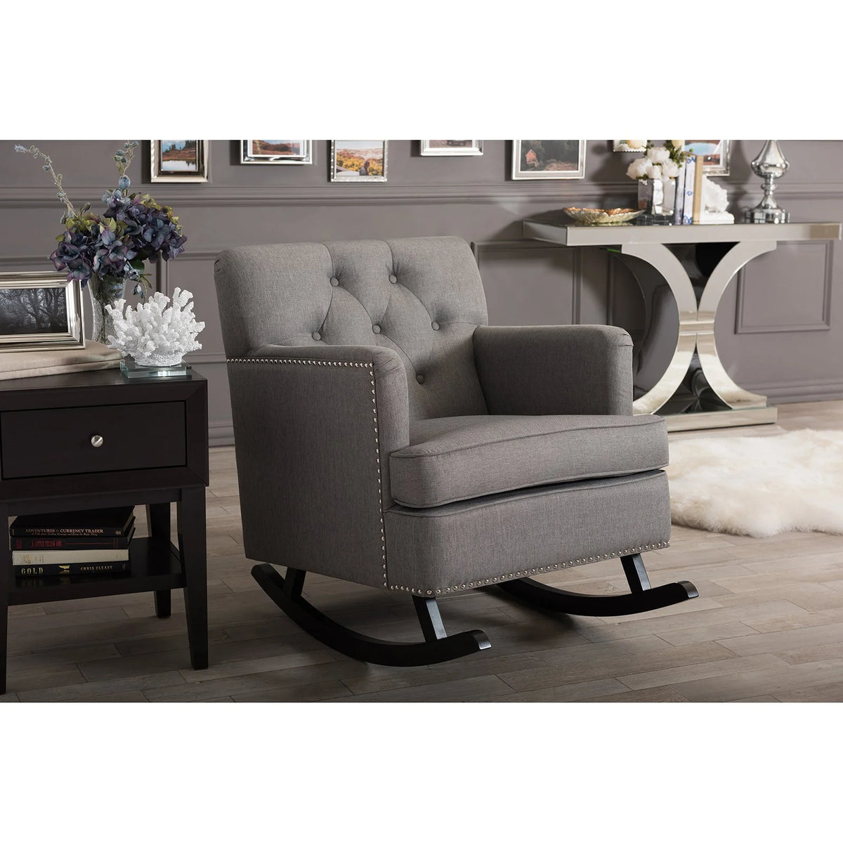 Gray Fabric Upholstered Rocking Chair M915393