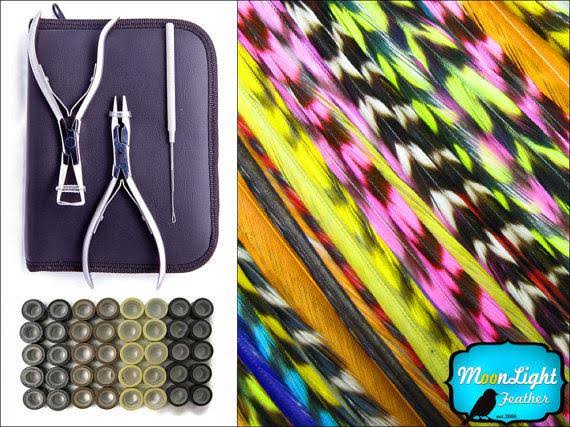 Hair Extension Feather Wholesale Pack with Beads and Tools S25455