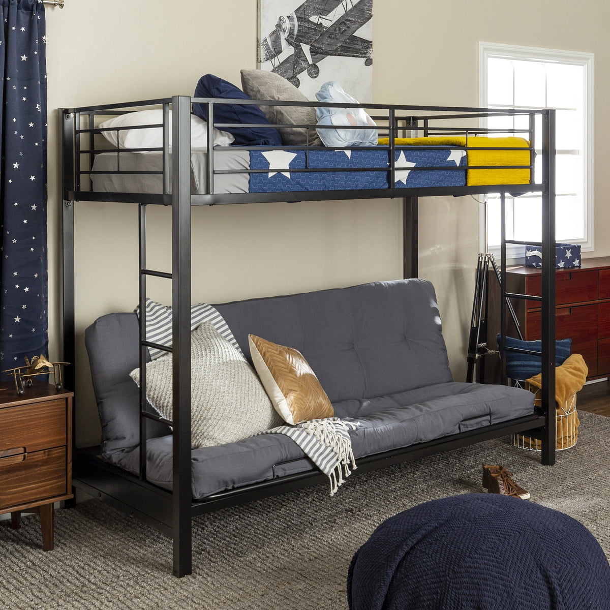 Black Metal Twin Over Futon Bunk Bed R68376