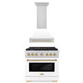 36 In. Gas Range and Range Hood with White Matte Door and Gold Accents H7242