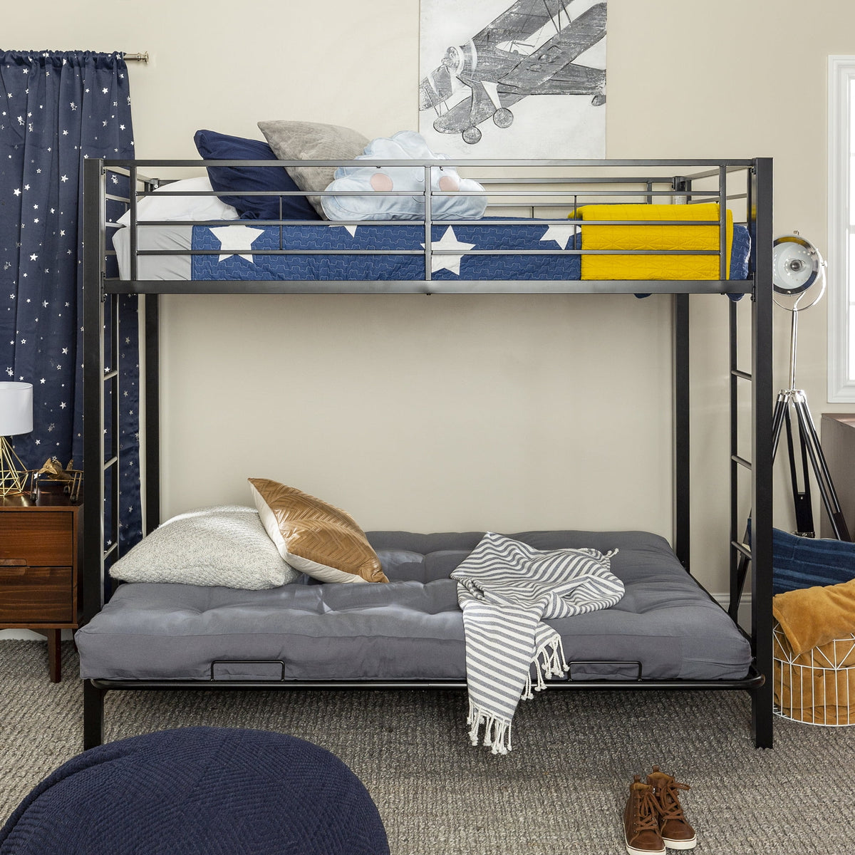 Black Metal Twin Over Futon Bunk Bed R68376