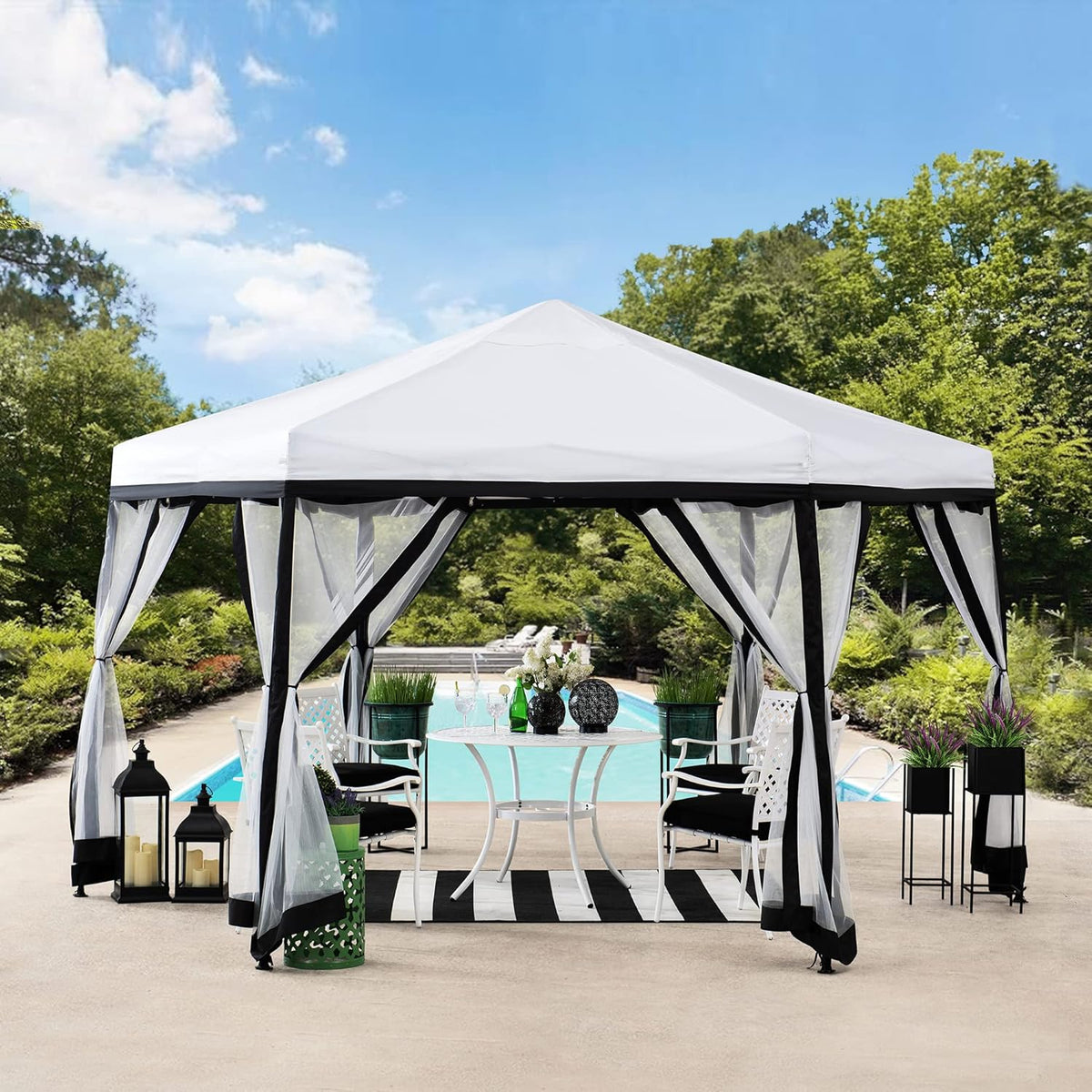 11x11 ft. 2-Tone Pop Up Hexagon Steel Gazebo M660133