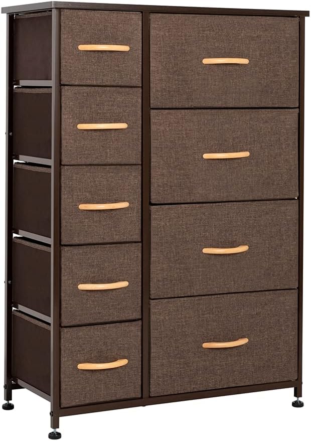 Gray 9 Drawers Vertical Dresser Storage Tower with Steel Frame and Fabric Bins L56702