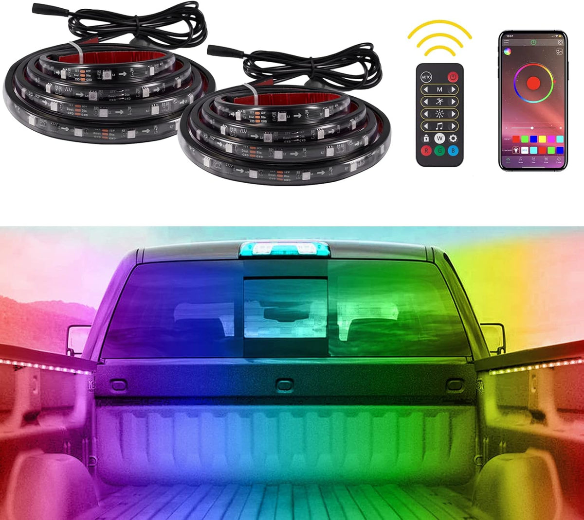 12V 2PCS 60inch RGB LED Truck Bed Light Strip Kit with RF Remote W797