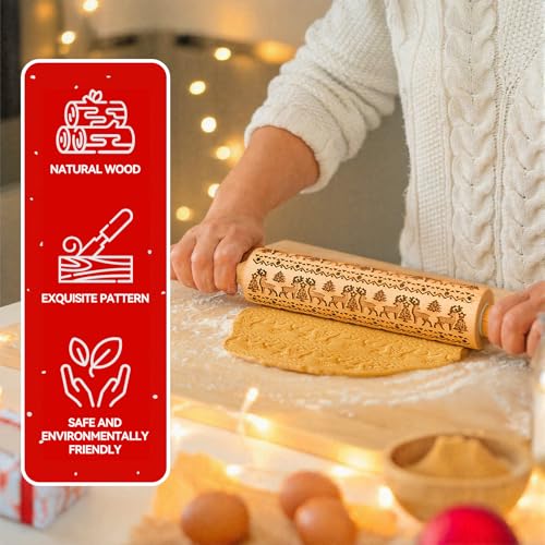 Wooden Embossed Rolling Pin with Snow Pattern S39409