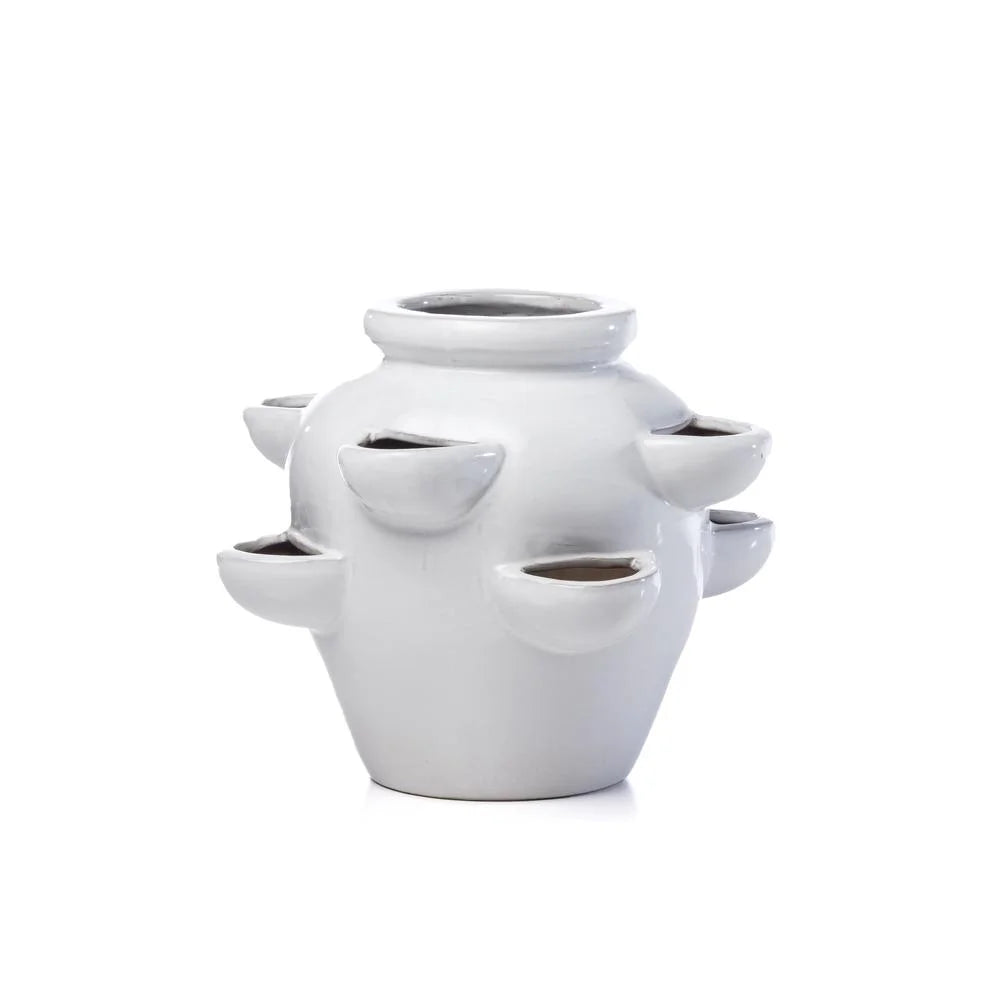 8 Pocket Ceramic Strawberry Planter in White V97384