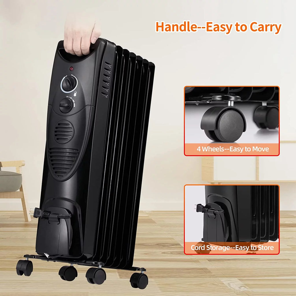 1500W Oil Filled Radiator Heater with 3 Heat Settings L906526