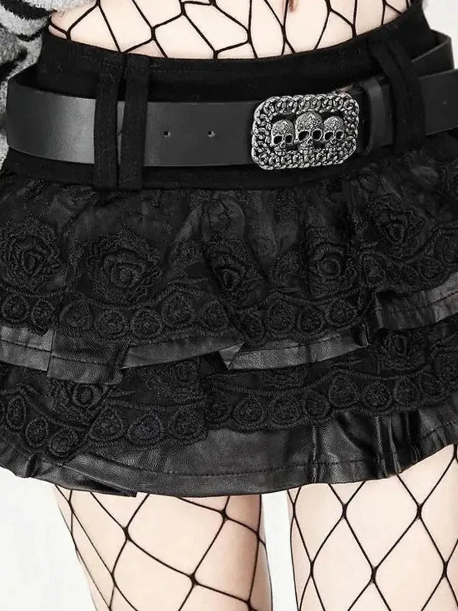 Skull Belt Pu Leather Skirt J895267