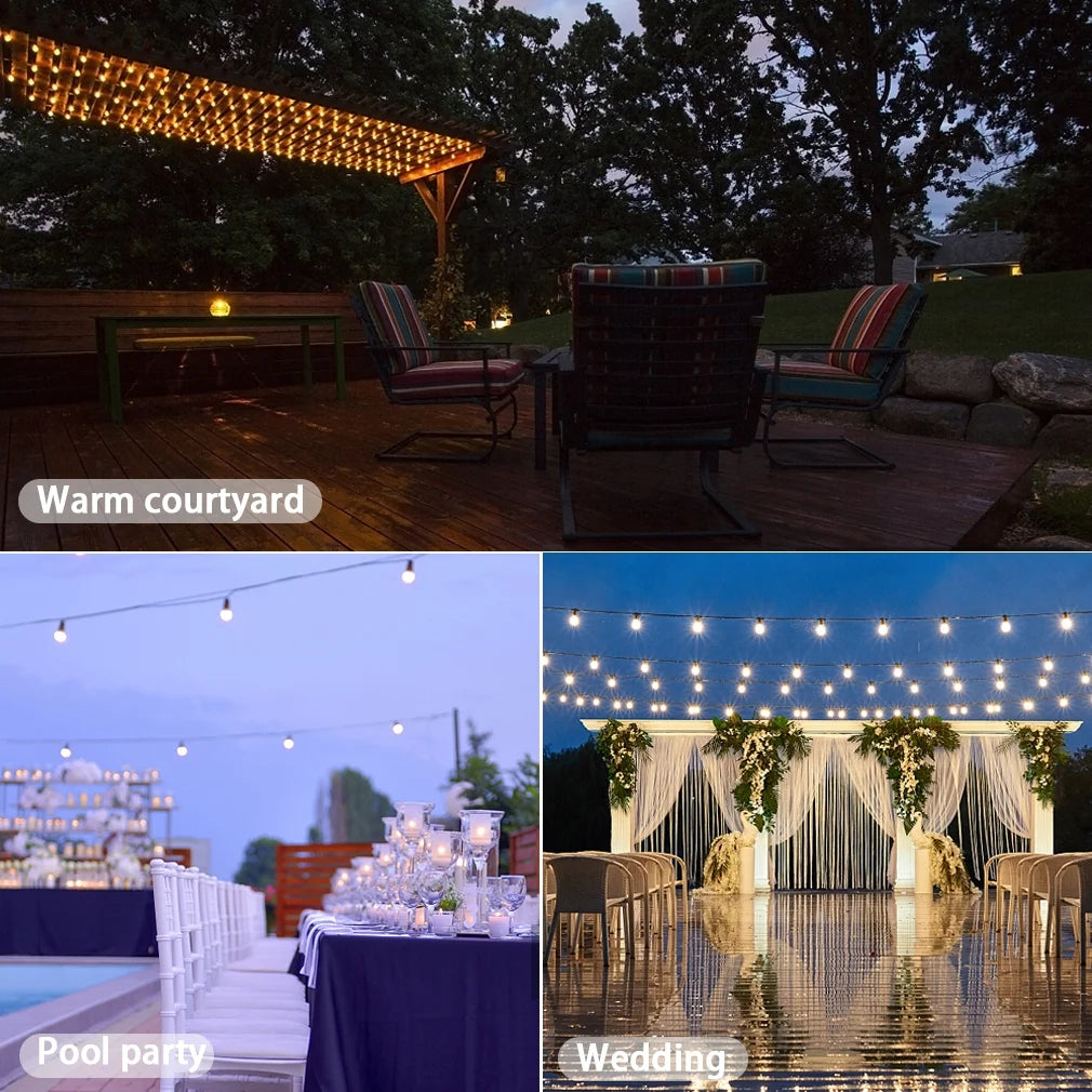 2 Pack Outdoor String Lights LED 48 FT 15 Sockets Weatherproof Edison Vintage Bulbs M58625