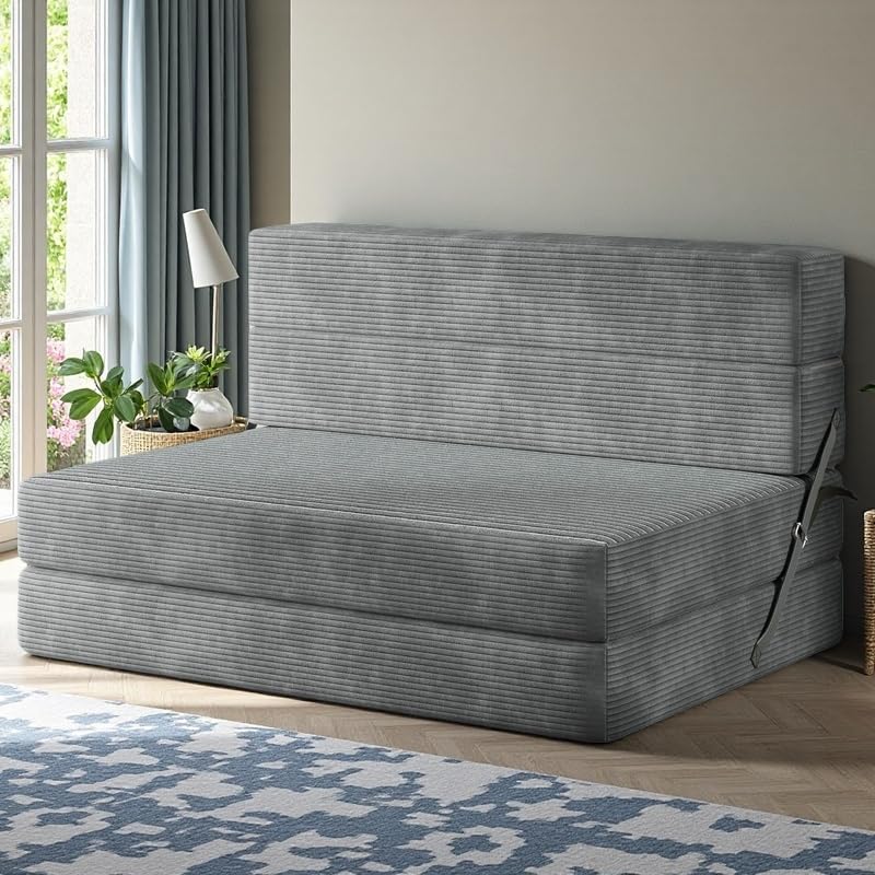 Grey Corduroy Convertible Sofa Bed Z7727