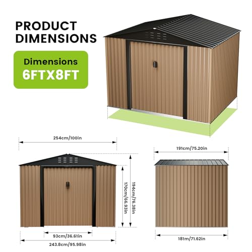8 x 6 FT Metal Outdoor Storage Shed with Lock D12876